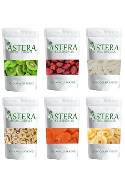ASTERA 100 gr * 6 Farklı Meyve Kurusu ( Çilek, Mango, Ananas, Muz, Kivi, Hindistan Cevizi )