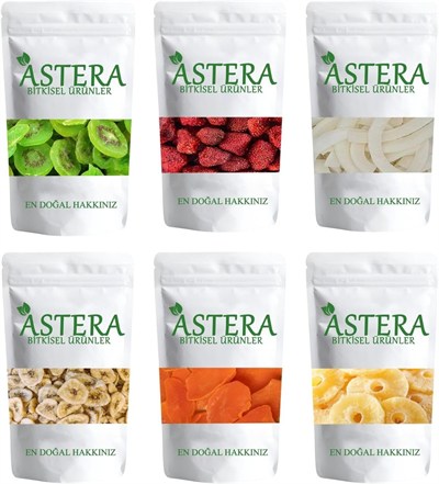 ASTERA 100 gr * 6 Farklı Meyve Kurusu ( Çilek, Mango, Ananas, Muz, Kivi, Hindistan Cevizi )