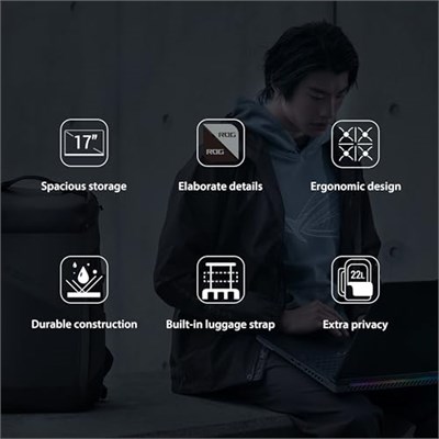 ASUS ROG Ranger BP201 dizüstü bilgisayar sırt çantası (hafif, su geçirmez, 22 litre depolama alanı, 17 inçe kadar dizüstü bilgisayarlar için