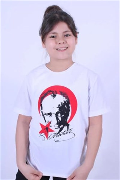 Atatürk Baskılı Atatürk Imzalı Unisex Çocuk T-shırt
