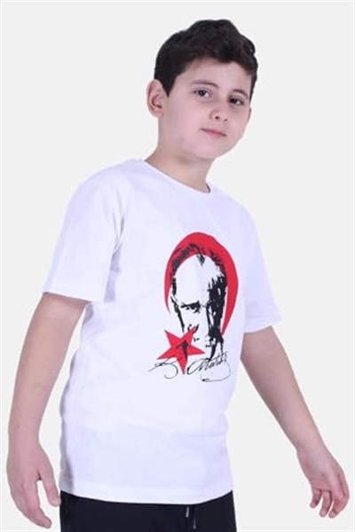 Atatürk Baskılı Atatürk Imzalı Unisex Çocuk T-shırt