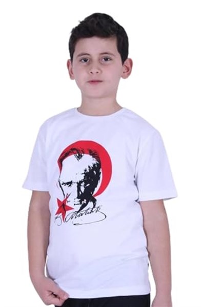 Atatürk Baskılı Atatürk Imzalı Unisex Çocuk T-shırt