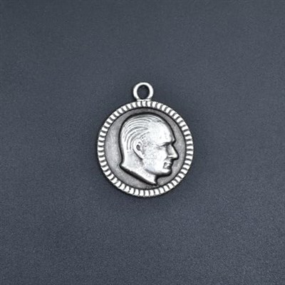 Atatürk Madalyon Deri ip Kolye - Gümüş Kaplama - Kadın Erkek Kolye - No:781