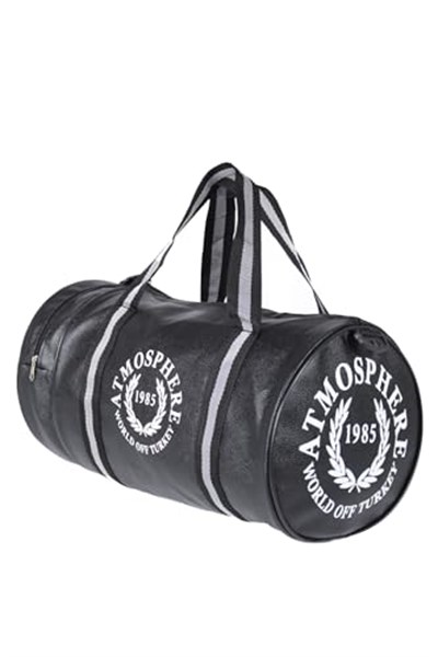 Atmospher Unisex Suni Deri Spor Çanta, Seyahat Çantası Siyah
