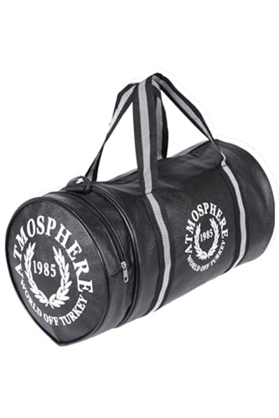 Atmospher Unisex Suni Deri Spor Çanta, Seyahat Çantası Siyah