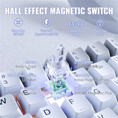 ATTACK SHARK X68MAX HE Manyetik Anahtarlı Hızlı Tetik Alüminyum Kablolu Oyun Klavyesi, 0,005 mm RT Hassasiyet, Ayarlanabilir Çalıştırma, 8 KHz, 0,08 ms Gecikme, RGB (Beyaz)