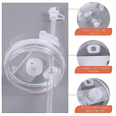 AUAUY 2 set pipet kapak silikon 3lü set, Stanley Cup 1,0 40oz/30oz ile uyumlu, Stanley aksesuarı, su bardağı aksesuarları, 2 hasır kapaklı kapak, 2 kare dökülme durdurucu, 2 yuvarlak sızıntı