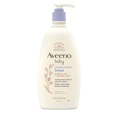 Aveeno Baby Bebek Yatıştırıcı Rahat Nemlendirici Losyon, Rahatlatıcı Lavanta ve Vanilya Kokusu, Yağsız Vücut Losyonu, Doğal Yulaf ezmesi ve Dimetikon, Paraben ve Ftalat İçermez, 18 fl. Oz