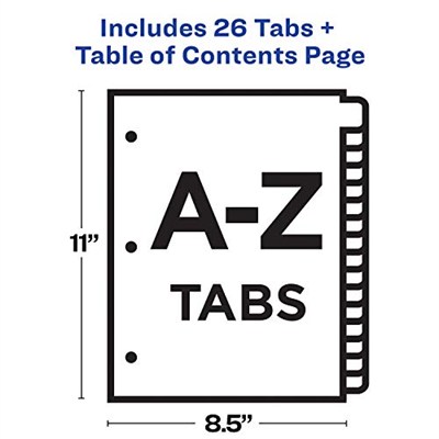 Avery 3 Halka Bağlayıcı için A-Z Tab Bölücüler, Özelleştirilebilir İçindekiler, Çok Renkli Sekmeler, 3 Takım (44225)