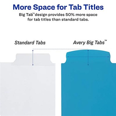 Avery Big Tab 21210 Ayırma Sayfası, Sağlam Plastikten, 8 Kayıt Kartı, Çok Renkli, 3 Set