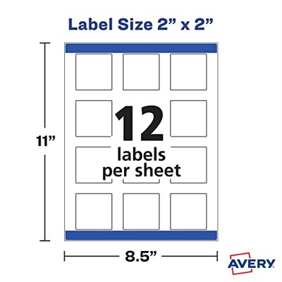 Avery Yazdırılabilir Boş Kare Etiketler, 5,08 cm x 5,08 cm, Parlak Kristal Şeffaf, 120 Özelleştirilebilir Etiket (22853)