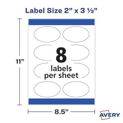 Avery Yazdırılabilir Boş Oval Etiketler, 5,08 cm x 7,62 cm, Dokulu Mat Beyaz, 80 Özelleştirilebilir Etiket (22829)