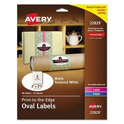 Avery Yazdırılabilir Boş Oval Etiketler, 5,08 cm x 7,62 cm, Dokulu Mat Beyaz, 80 Özelleştirilebilir Etiket (22829)