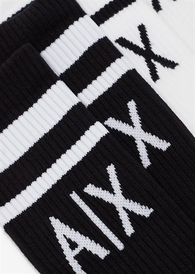 A|X Armani Exchange 2li Kontrast Logo Çorap, OS, Siyah/Beyaz, Tek Beden