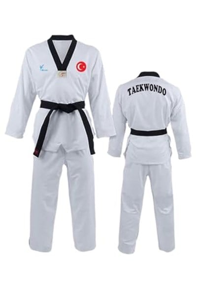 Ay Yıldız Baskılı Siyah Yaka Taekwondo Elbisesi Dobok Tekvando Elbisesi