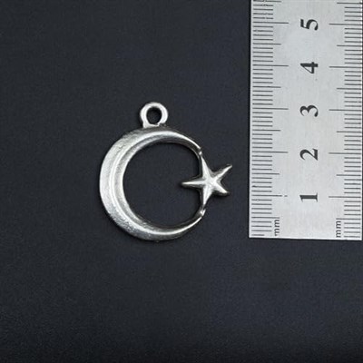 Ay Yıldız Deri ip Kolye - Gümüş Kaplama - Kadın Erkek Kolye - No:1603