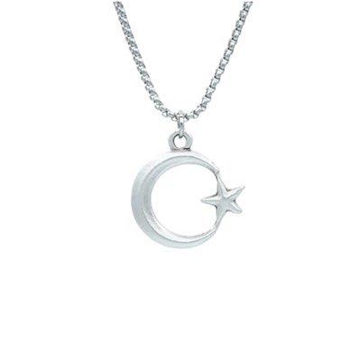 Ay Yıldız Örme Zincir Kolye - Gümüş Kaplama - Erkek Kadın Kolye - No:1585