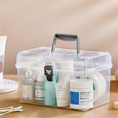 Ayarlanabilir Plastik Bölmeli Çok Amaçlı Taşınabilir Şeffaf Organizer Kutusu Makyaj Hobi Saklama Kutusu Ofis Masa İçin Araç-Gereç Kabı (Şeffaf, Orta) - Seçenekler: 2li Set, Büyük, Orta