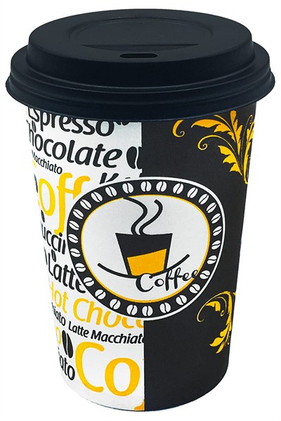 Aygün Cup 12 Oz Siyah Kapaklı Karton Bardak 300 ml - 100lü (Latte Bardağı)