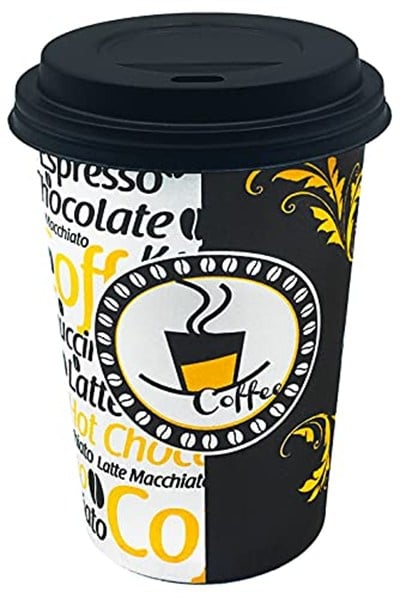 Aygün Cup 12 Oz Siyah Kapaklı Karton Bardak 300 ml - 100lü (Latte Bardağı)
