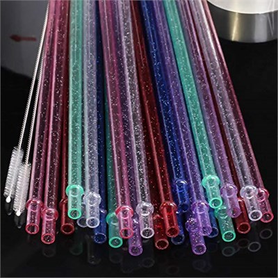Ayoyo 12 Adet 11 İnç Yeniden Kullanılabilir Plastik Pipetler Simli Parti Düğün Tatil İçecek Pipeti Bardak için 1 Temizleme Fırçası Dahil