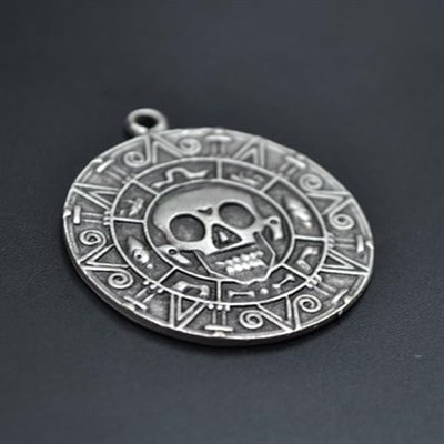 Aztec Karayip Korsanları Madalyon Örme Zincir Kolye - Gümüş Kaplama - Erkek Kadın Kolye - No:1378