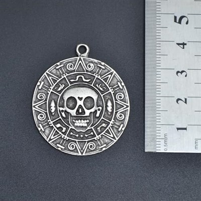 Aztec Karayip Korsanları Madalyon Örme Zincir Kolye - Gümüş Kaplama - Erkek Kadın Kolye - No:1378