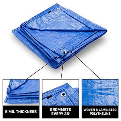 B-Air tarafından Grizzly Tarps 16 x 20 Büyük Çok Amaçlı Su Geçirmez Ağır Hizmet Tipi Poli Tarp Grometli Her 36 inç, 8x8 Dokuma, 5 Mil Kalınlığı, - Seçenekler: 15X15, 16X20, 6 x 8, 12X16, 20x30