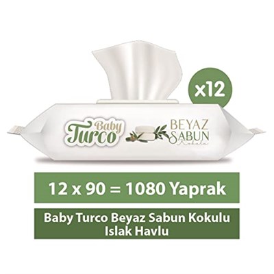 Baby Turco Beyaz Sabun Kokulu Islak Havlu 1080 Yaprak (12 x 90)