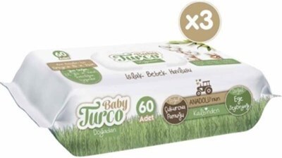 Baby Turco Doğadan Islak Bebek Havlusu, 3lü paket, 180 Yaprak