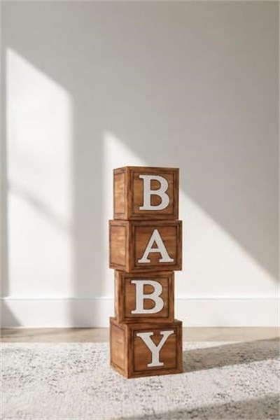 Baby Yazılı Ahşap Konsept Baby Shower Dekorasyon Kutu Set