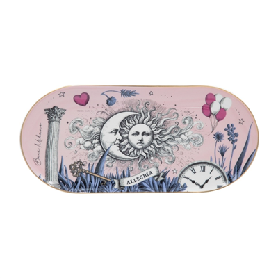 Baci Milano Allegria Pembe Desenli Porselen Oval Tabak 32x15 cm