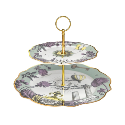 Baci Milano Allegria Pembe Desenli Porselen 2li Katlı Kek Standı  Ø 31 cm, H 22 cm