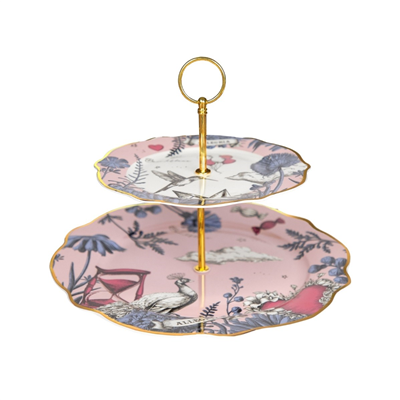 Baci Milano Allegria Pembe Desenli Porselen 2li Katlı Kek Standı  Ø 31 cm, H 22 cm