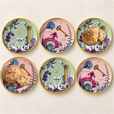Baci Milano Allegria  Pembe ve Yeşil Karışık Desenli 6 Parça Mix Porselen Ekmek Tabağı 16 cm