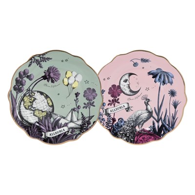 Baci Milano Allegria Pembe ve Yeşil Karışık Desenli 6 Parça Mix Porselen Pasta Tabağı 22 cm