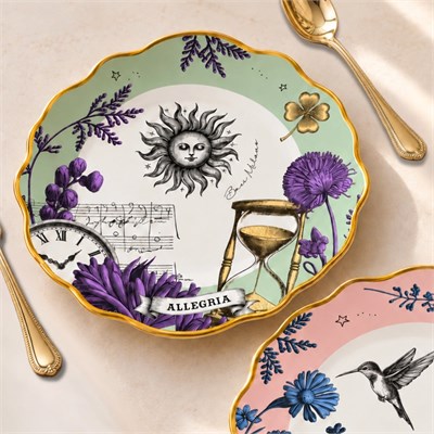 Baci Milano Allegria Pembe ve Yeşil Karışık Desenli 6 Parça Mix Porselen Servis Tabağı 28 cm