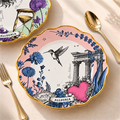 Baci Milano Allegria Pembe ve Yeşil Karışık Desenli 6 Parça Mix Porselen Servis Tabağı 28 cm