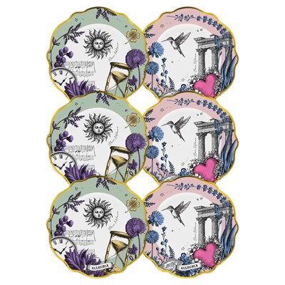 Baci Milano Allegria Pembe ve Yeşil Karışık Desenli 6 Parça Mix Porselen Servis Tabağı 28 cm