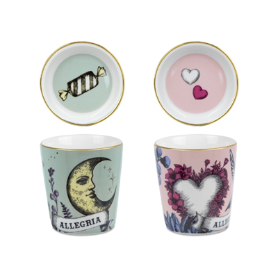 Baci Milano Baci   Milano Allegria Pembe ve Yeşil 4 Parça Kapaklı/Tabaklı 2 Kişilik Espresso   Seti Ø 5,5 cm, H 7 cm