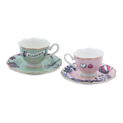 Baci Milano Baci   Milano Allegria Pembe ve Yeşil 4 Parça Kapaklı/Tabaklı 2 Kişilik Espresso   Seti Ø 5,5 cm, H 7 cm