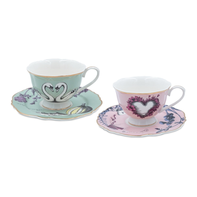 Baci Milano Baci   Milano Allegria Pembe ve Yeşil 4 Parça Kapaklı/Tabaklı 2 Kişilik Espresso   Seti Ø 5,5 cm, H 7 cm