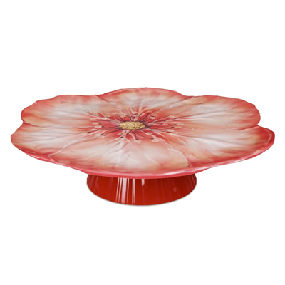 Baci Milano Botanica Çiçek Desenli Melamin Mercan Rengi Büyük Boy Ayaklı Kek Standı 40,5 cm