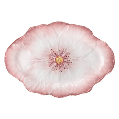 Baci Milano Botanica Çiçek Desenli Melamin Mercan Rengi Oval Tabak 40,5 cm