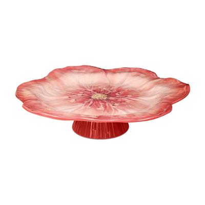 Baci Milano Botanica Çiçek Desenli Melamin Mercan Rengi Orta Boy Ayaklı Kek Standı 32,5 cm