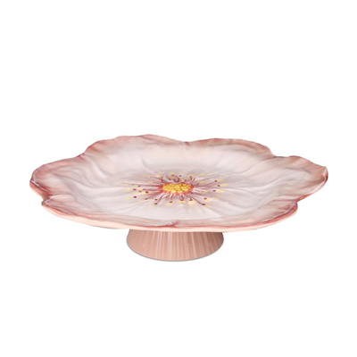 Baci Milano Botanica Çiçek Desenli Melamin Mercan Rengi Orta Boy Ayaklı Kek Standı 32,5 cm