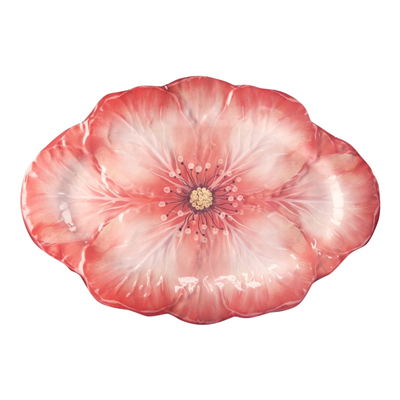 Baci Milano Botanica Çiçek Desenli Melamin Mercan Rengi Oval Tabak 40,5 cm