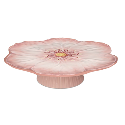 Baci Milano Botanica Çiçek Desenli Melamin Mercan Rengi Büyük Boy Ayaklı Kek Standı 40,5 cm