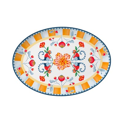 Baci Milano Dolce Far Niente Çiçek Desenli Oval Porselen Servis 31x22 cm