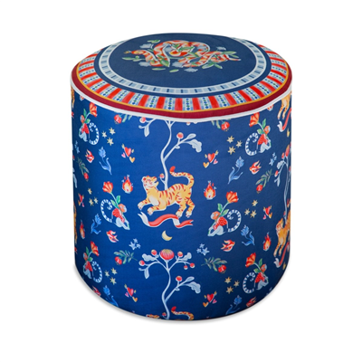 Baci Milano Dolce Far Niente Desenli Mavi Kadife Dokulu Puf Ø 45 cm; H 45 cm